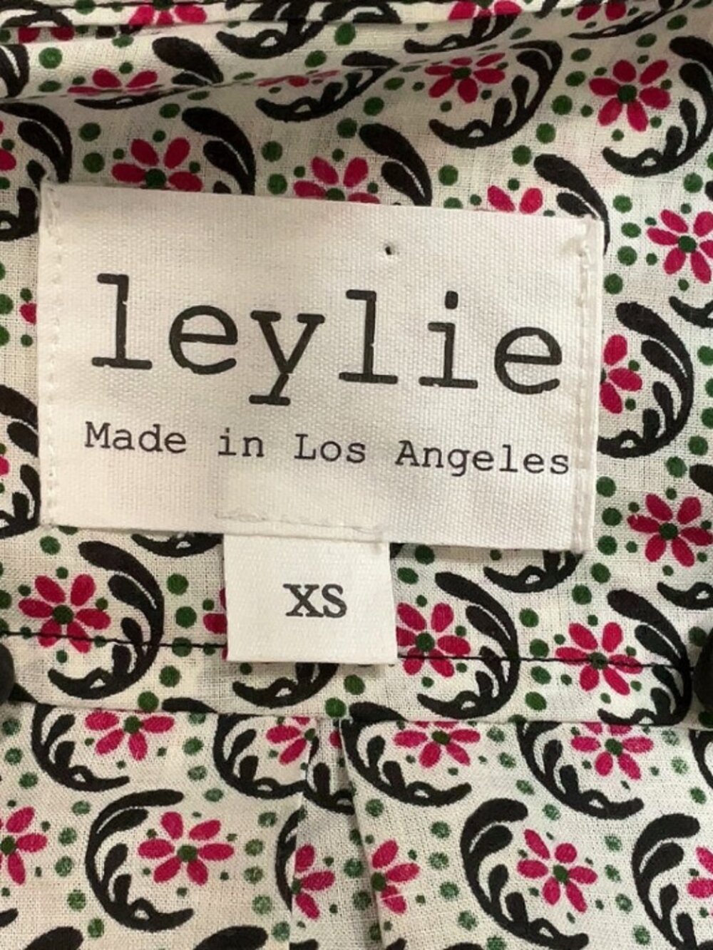Leylie Los Angeles Floral Print Button Down Blouse XS Rayon Long Sleeve - Picture 6 of 7
